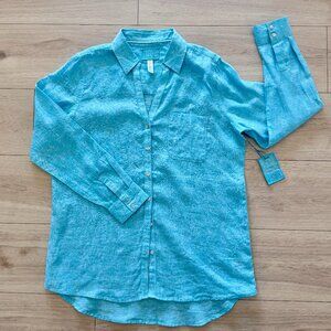 Sigrid Olsen Blue Linen Button Down Long Sleeve Beach Coverup